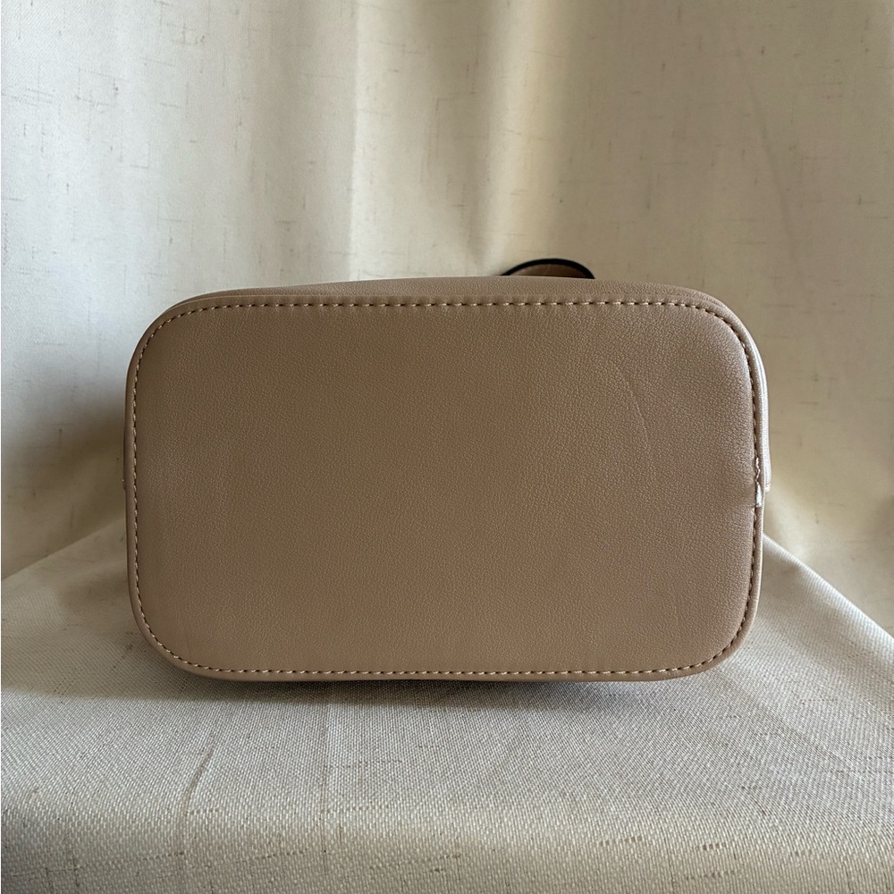 Cream Structured Small Top Handle Bucket Bag with Faux Fur Trim - Picture 3 of 4